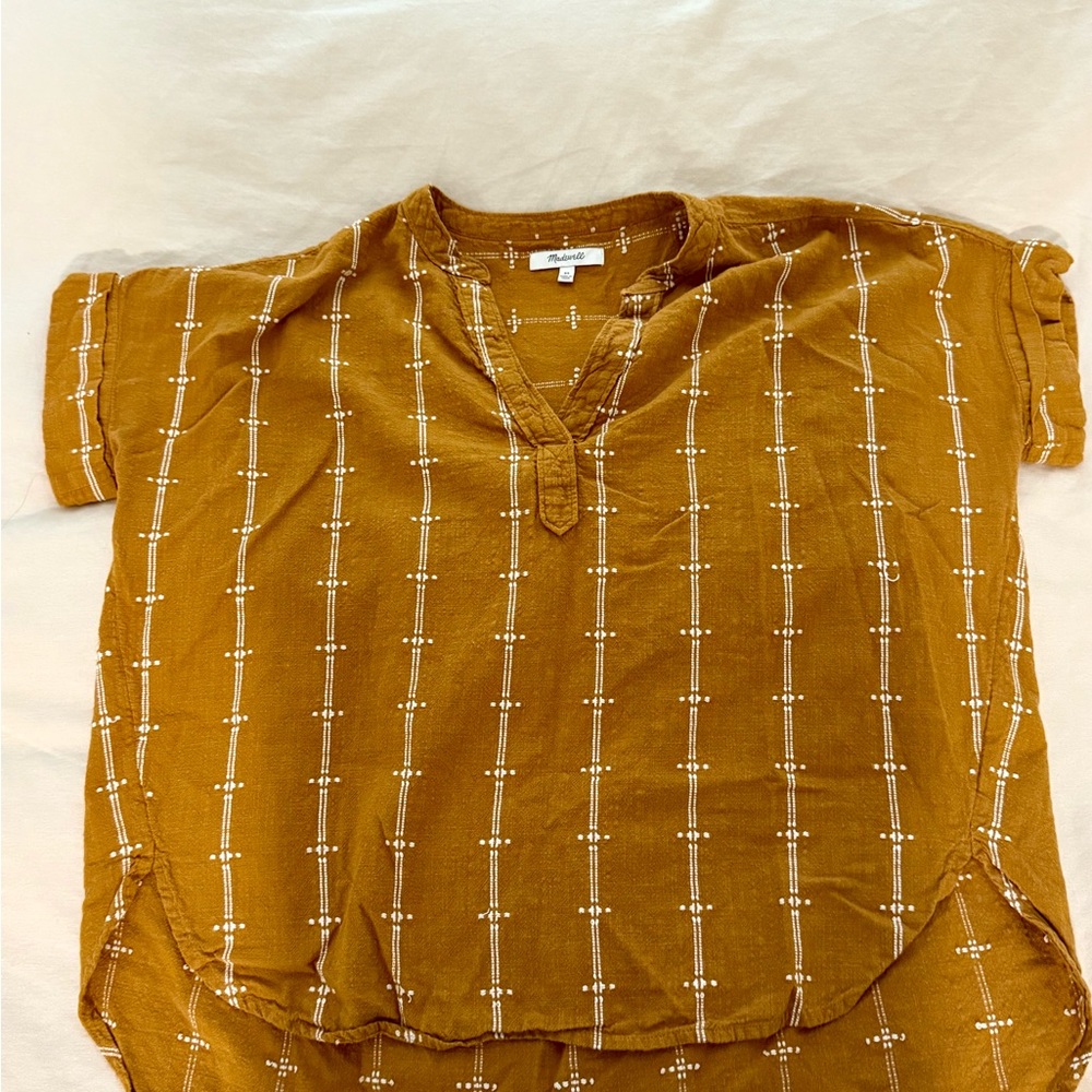Madewell Yellow Cuffed Sleeve Mandarin Collar Blouse